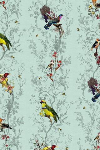 Birds flowers blue green pattern - bird free wallpaper for mobile