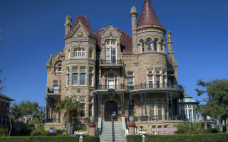 Large building tower clock bushes - victorian free wallpaper