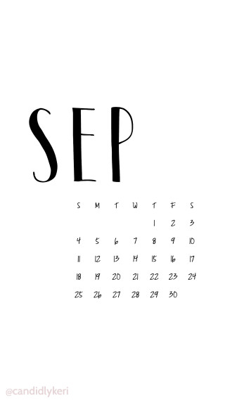Calendar sep black ink white - typographic free wallpaper for mobile