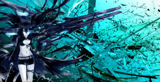 Anime girl black hair blue 4 - cybernetic free wallpaper for desktop