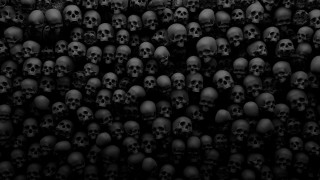 Skulls stacked black room dark - death free wallpaper