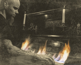 Man fireplace candle skeleton wall - free aesthetic wallpaper