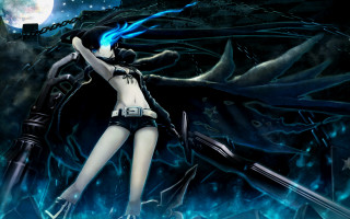 Woman black white blue hair - a full moon in the background free wallpaper for desktop