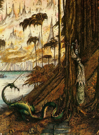 Woman tree dragon creature painting - a painting of a woman free wallpaper for mobile