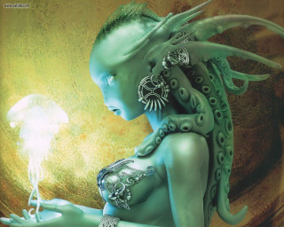 Woman green body octopus head - ed binkley free wallpaper