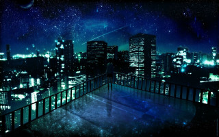 City skyline night person balcony - a balcony free wallpaper
