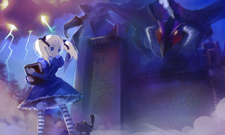 Girl blue dress book castle - darkness free wallpaper