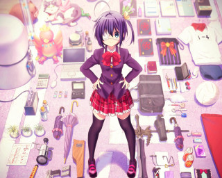 Woman table items laptop computer - anime key visual free wallpaper