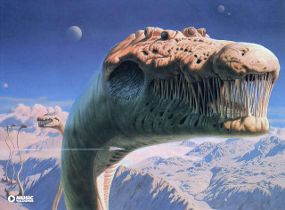 Dinosaur mountains moon night star - sharp tooth free wallpaper