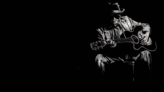 Man hat guitar chair dark - a charcoal drawing free wallpaper