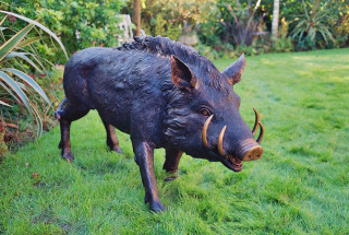 Bronze boar statue garden grass - grass and bushes free wallpaper