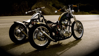Motorcycles parked night road side - two motorcycle free wallpaper