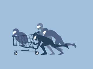 Man pushing shopping cart group - extreme illustration free wallpaper