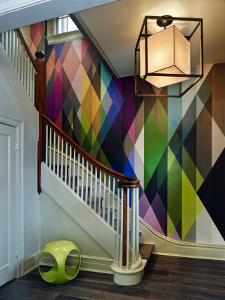 Staircase colorful wallpaper lamp ceiling - triadic free wallpaper for mobile