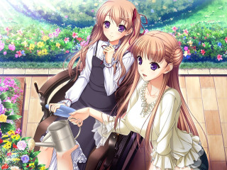 Anime girls flowers watering can - two anime girl free wallpaper for desktop