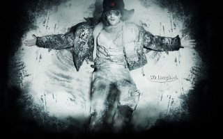 Man hat jacket chair arms - his hands out free wallpaper