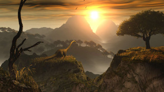 Dinosaur hill sunset birds flying - a dinosaur free wallpaper