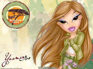 Cartoon girl longhair greenshirt candyshop - a logo free wallpaper