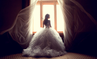Wedding dress woman window curtains - curtain free wallpaper