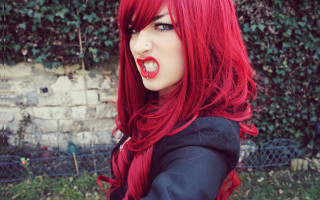 Red hair fake tongue black - fake free wallpaper