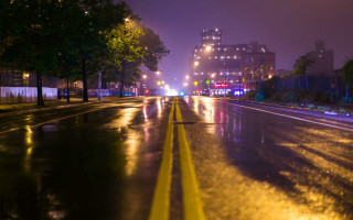 Wet street night cityscape lights - a wet street free wallpaper
