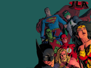 Superheroes group green background jla - a group of superheros free wallpaper