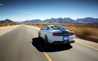 White mustang desert road mountains - a white mustang free wallpaper