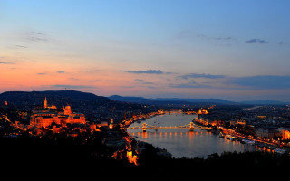 City river bridge night view - panoramic free wallpaper