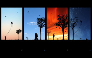 People standing field sunset dawn - a series free wallpaper