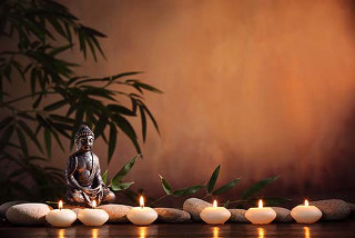 Buddha statue rocks candles bamboo - rock next free wallpaper