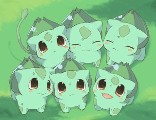Green pokemon group big eyes - pop surrealism free wallpaper