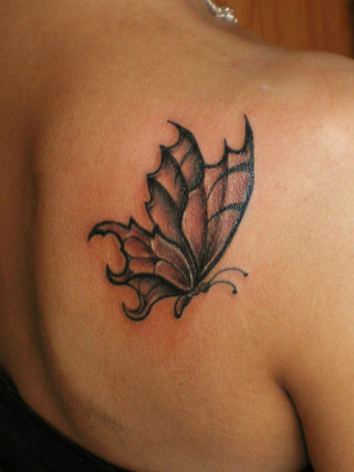 Woman butterfly tattoo back shoulder - shaded free wallpaper for mobile