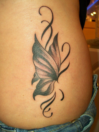 Woman stomach butterfly tattoo side - shaded free wallpaper for mobile