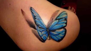 Blue butterfly tattoo womans stomach - shaded free wallpaper
