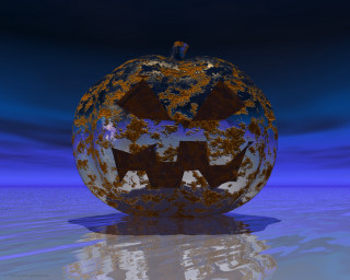 Pumpkin face leaves branches side - a reflective surface free wallpaper