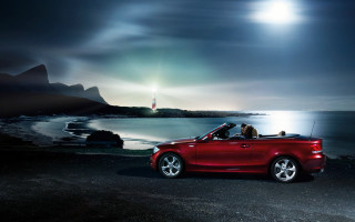 Red convertible car ocean night - convertible free wallpaper