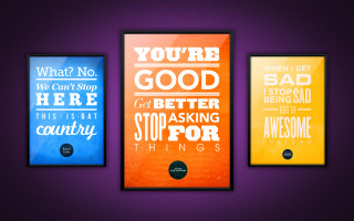 Three framed posters quote purple - a purple wall free wallpaper for desktop