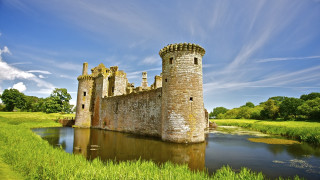 Castle bridge river field medieval - romanesque free wallpaper