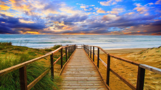 Wooden walkway beach sunset cloudy 3 - a wooden walkway free wallpaper