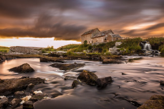 House hill waterfall cloudy sky - a waterfall in the foreground free wallpaper