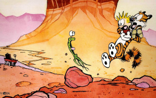 Tiger chasing lizard desert truck - bill watterson free wallpaper