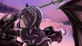 Woman sword dragon sky clouds - a purple sky free wallpaper