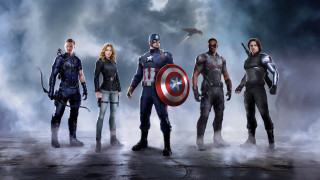 Avengers characters cloudy sky bird - overhead in the background free wallpaper
