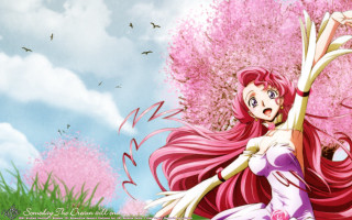 Girl pink hair flowers sky - neoromanticism free wallpaper for desktop