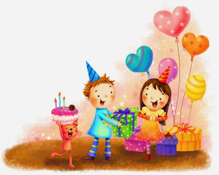 Birthday boy girl cake presents 2 - background free wallpaper