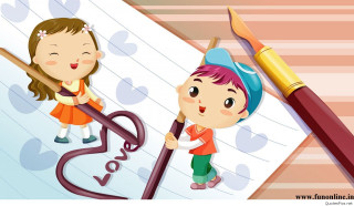 Boy girl writing paper hearts - a childs drawing free wallpaper