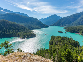 Lake mountains trees sunny boat - fletcher martin free wallpaper