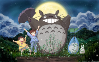 Cartoon woman child totoro statue 2 - a cartoon scene free wallpaper