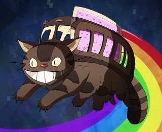Cat flying rainbow bus foreground - madhouse free wallpaper for desktop