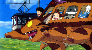 Cartoon people train dog helicopter - ghibli free wallpaper